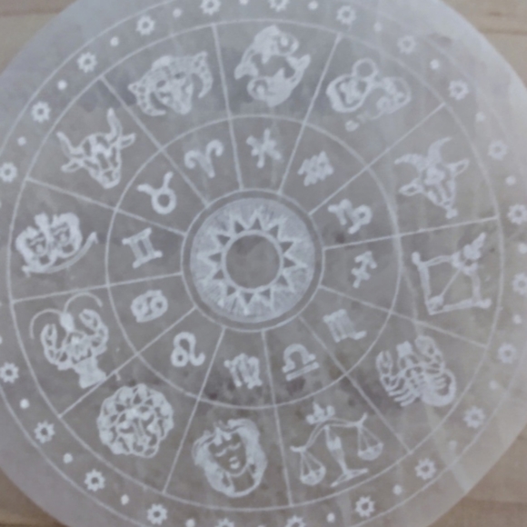 ☮️ ZODiAC SymboL WHEEL ⭐ White SeLenite Energy GRiD CRYSTAL charging Plate Gift - Picture 7 of 7